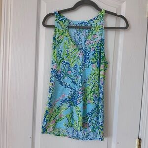 Lilly Pulitzer Arya Tank Top Blue Heaven Tropical Print Size Medium 100% Cotton